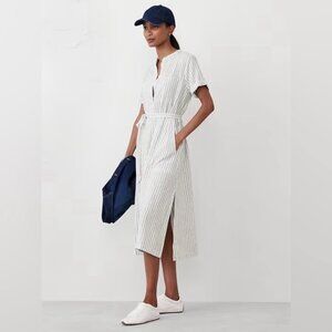 NWT Banana Republic Utility Striped Linen Blend Midi Shift Dress Women's X-Large